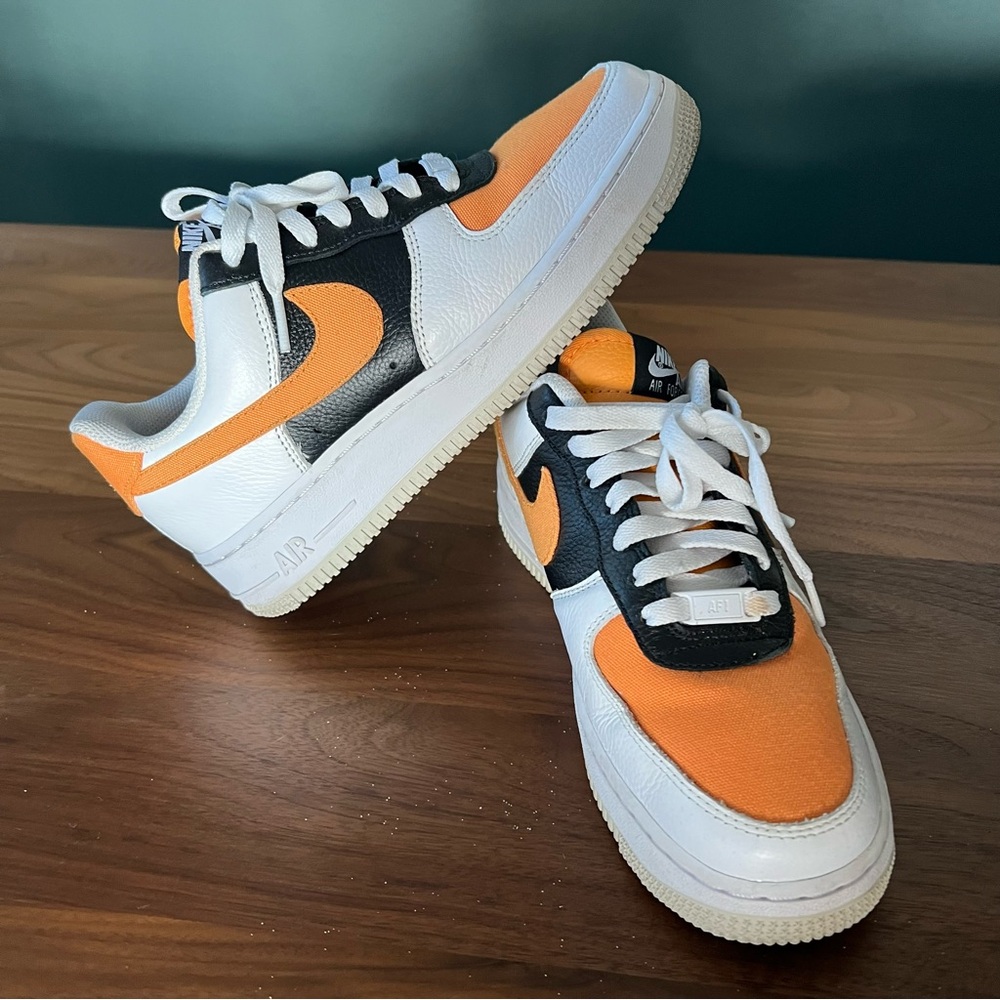 Nike Air Force 1 AF1 Women's Sneakers Low White Black Orange‎ Accent Size W7.5